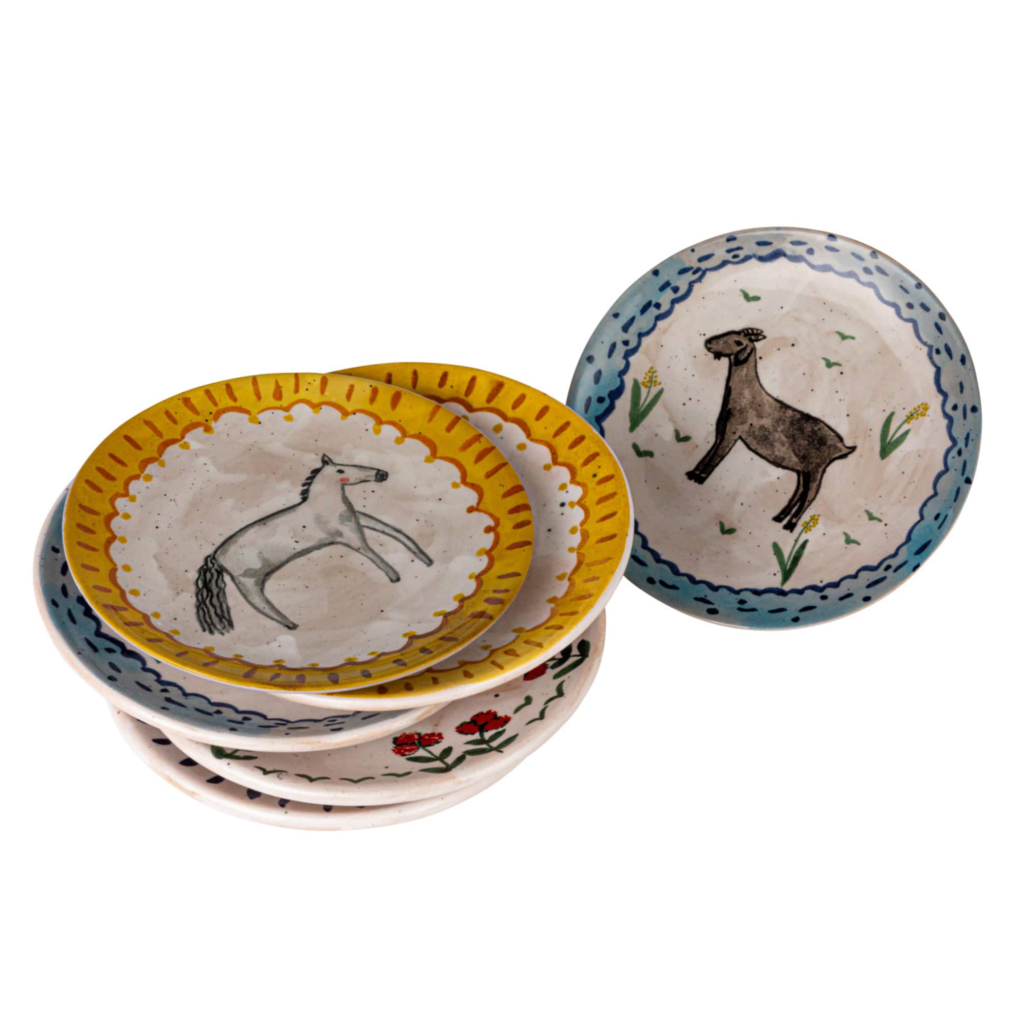 Hello Honey® 6" Enchanted Fauna Series Hand-Painted Stoneware Plate Set